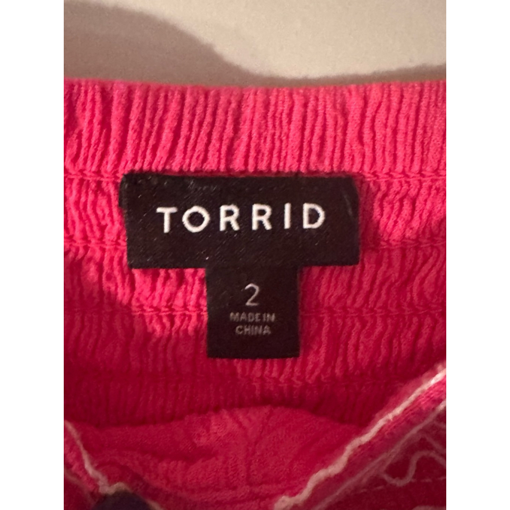 Torrid Babydoll Crinkle Gauze Embroidered Tiered Pink Top, Size 2/18-20 - Picture 8 of 10
